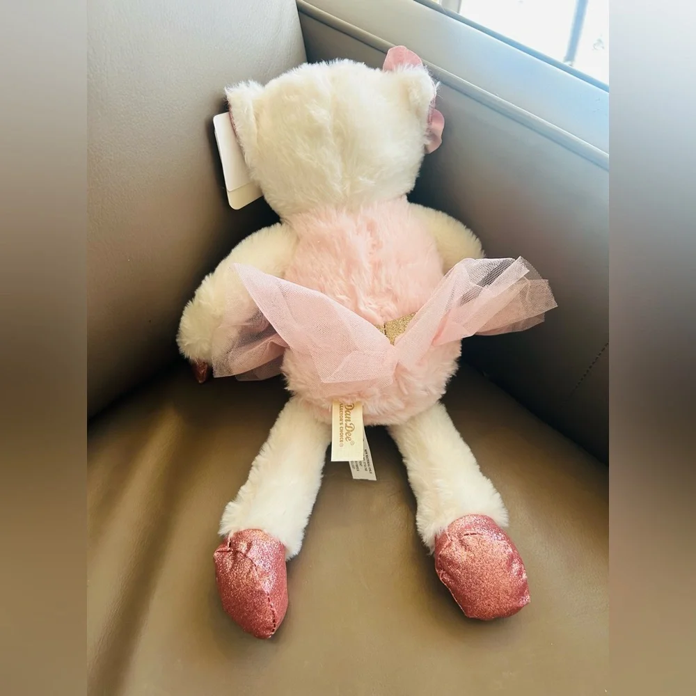 Dan Dee White Cat Ballerina Bear Pink Tutu Plush Stuffed Animal Sparkle